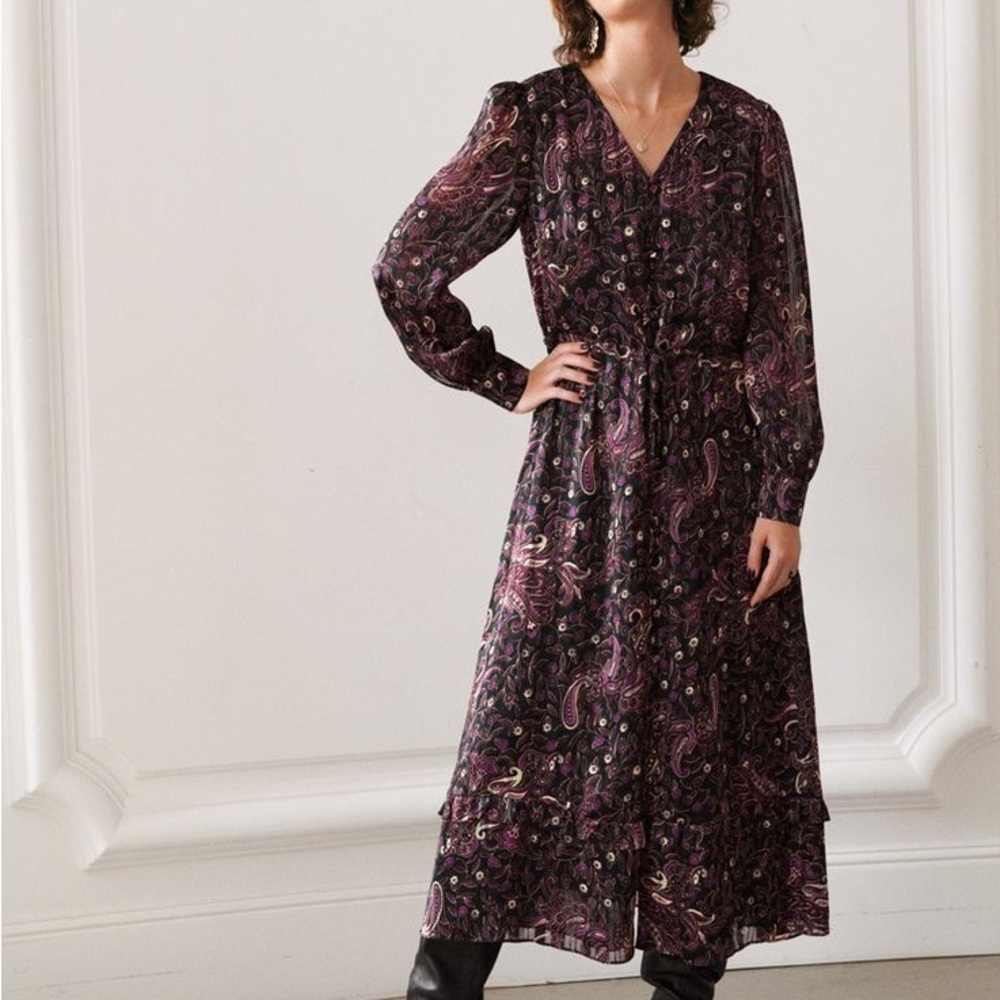 & Other Stories Purple and Black Paisley Long Sleeve Dress